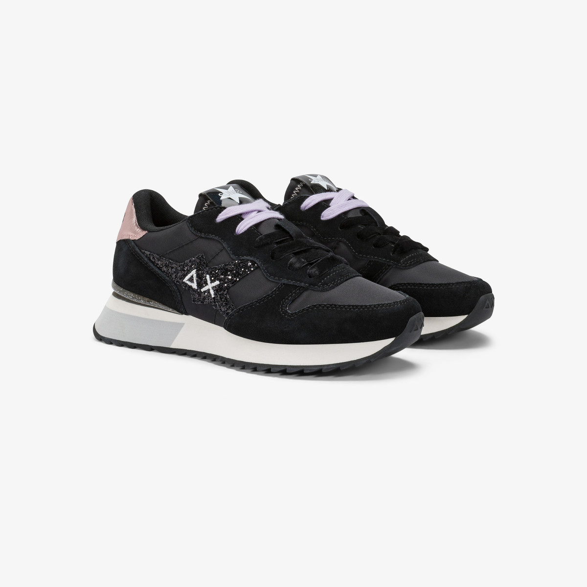 Sneaker Stargirl Glitter in nylon e suede nero