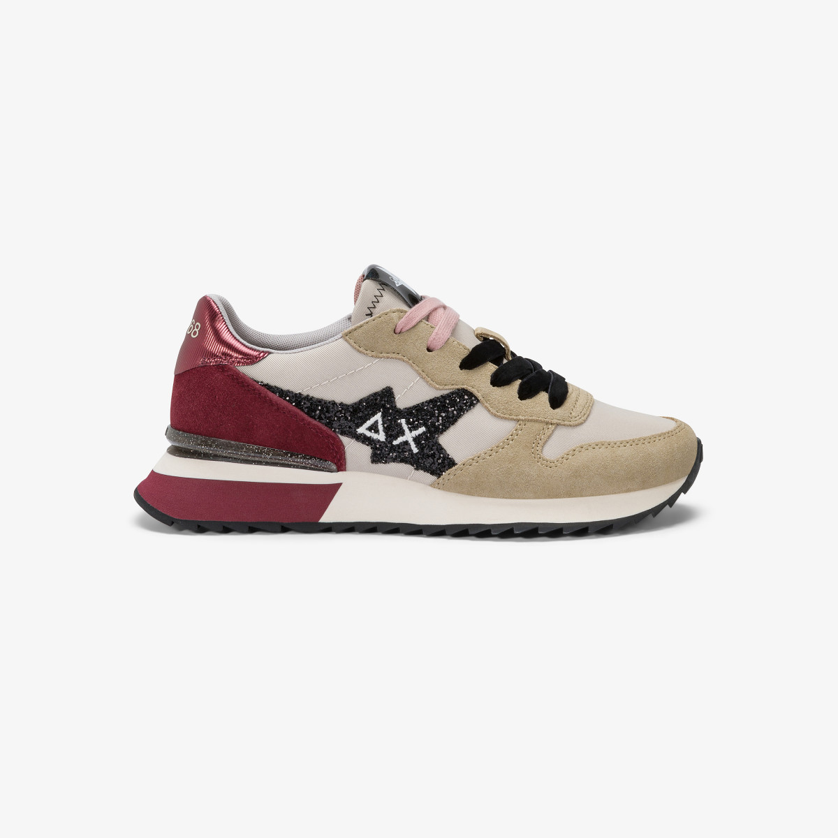 Beige / bordeaux Stargirl Glitter nylon and suede sneaker