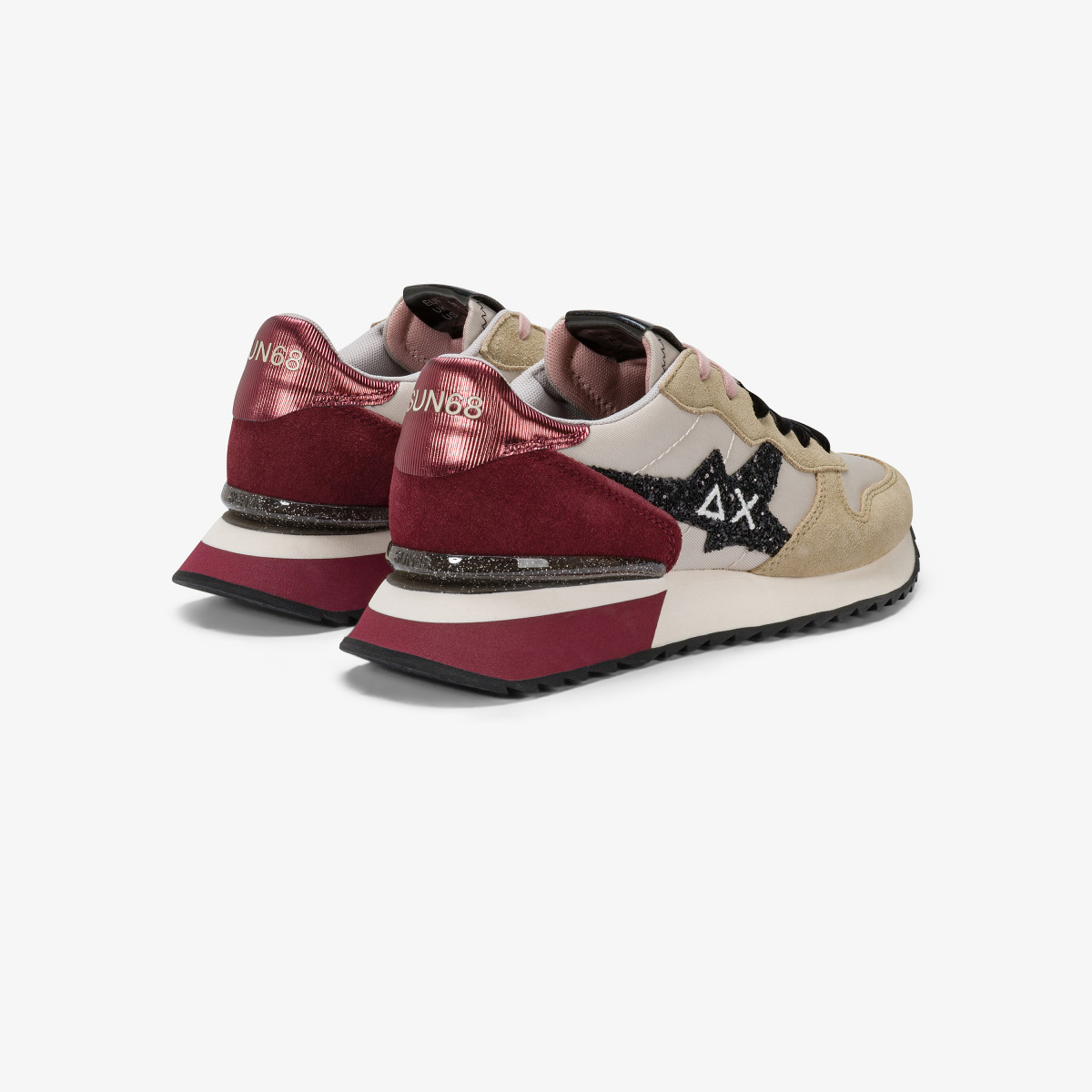 Beige / bordeaux Stargirl Glitter nylon and suede sneaker