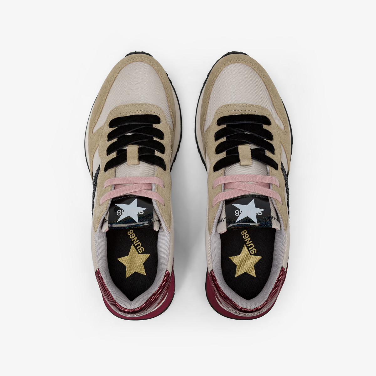 Beige / bordeaux Stargirl Glitter nylon and suede sneaker