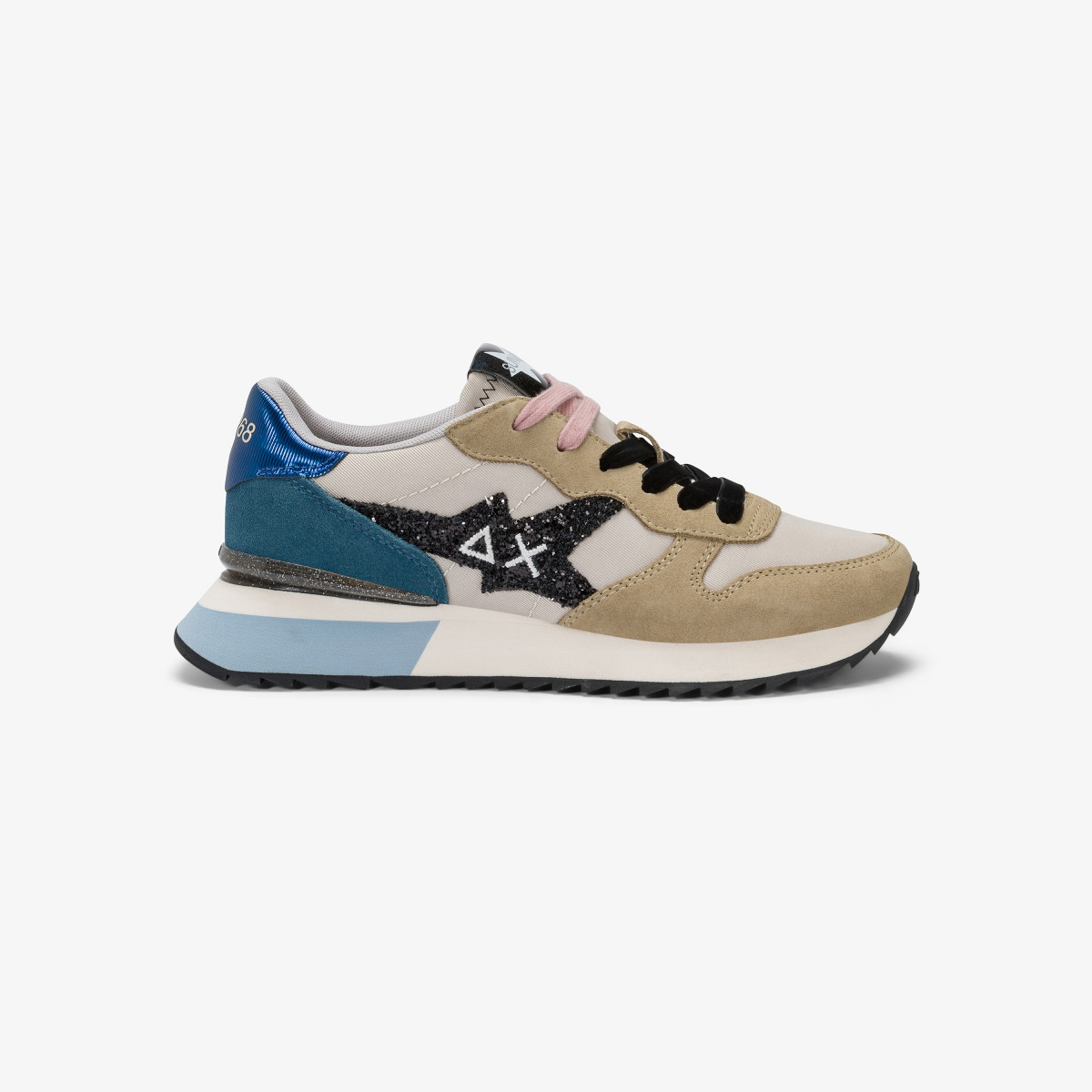 Sneaker Stargirl Glitter in nylon e suede biege/avio scuro