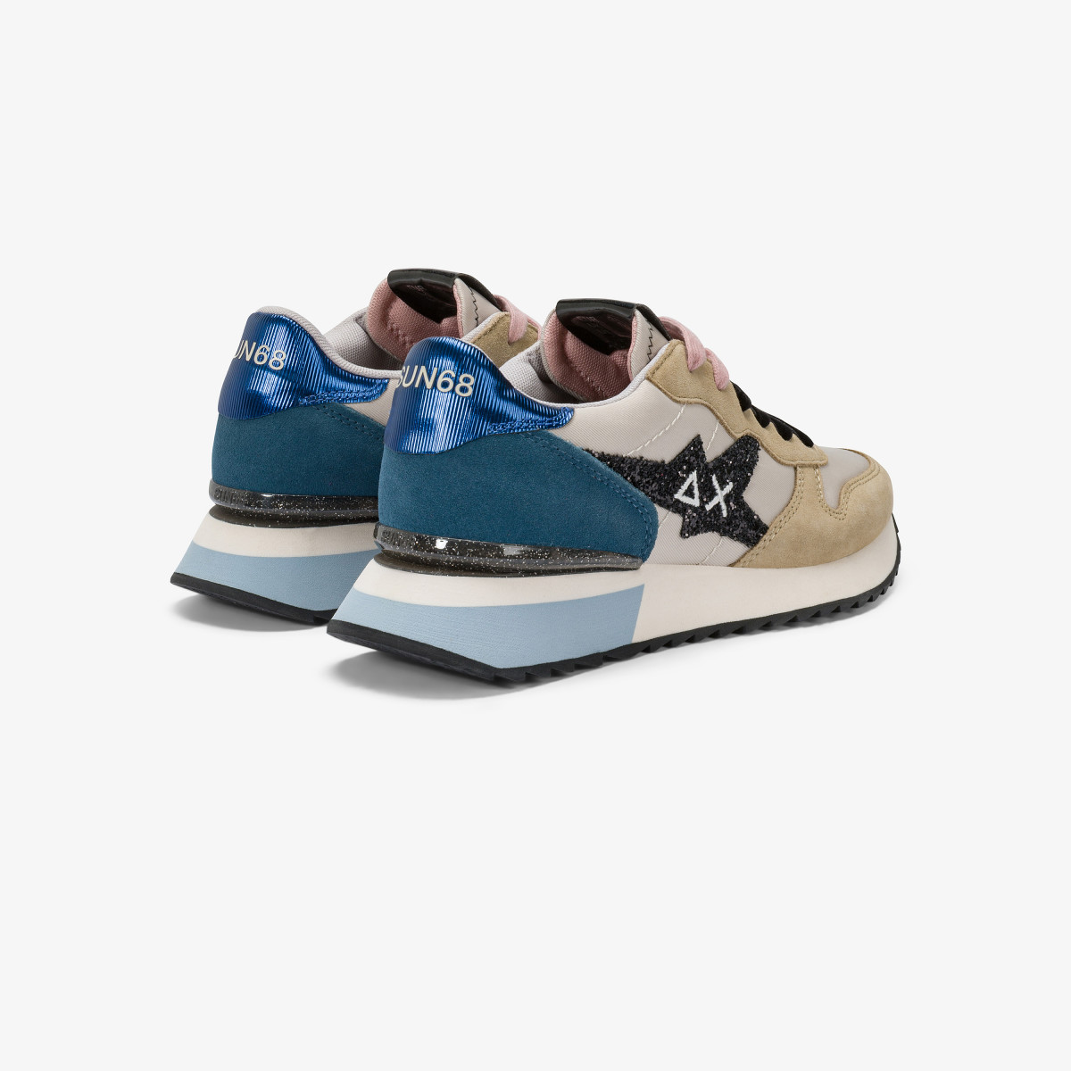 Sneaker Stargirl Glitter in nylon e suede biege/avio scuro