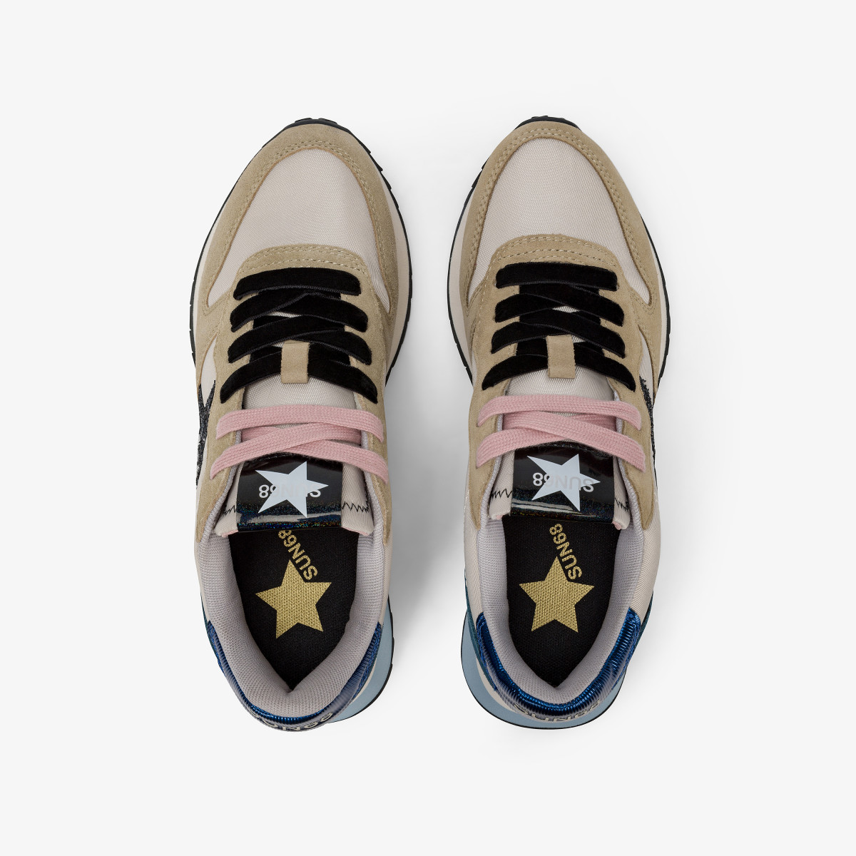 Sneaker Stargirl Glitter in nylon e suede biege/avio scuro