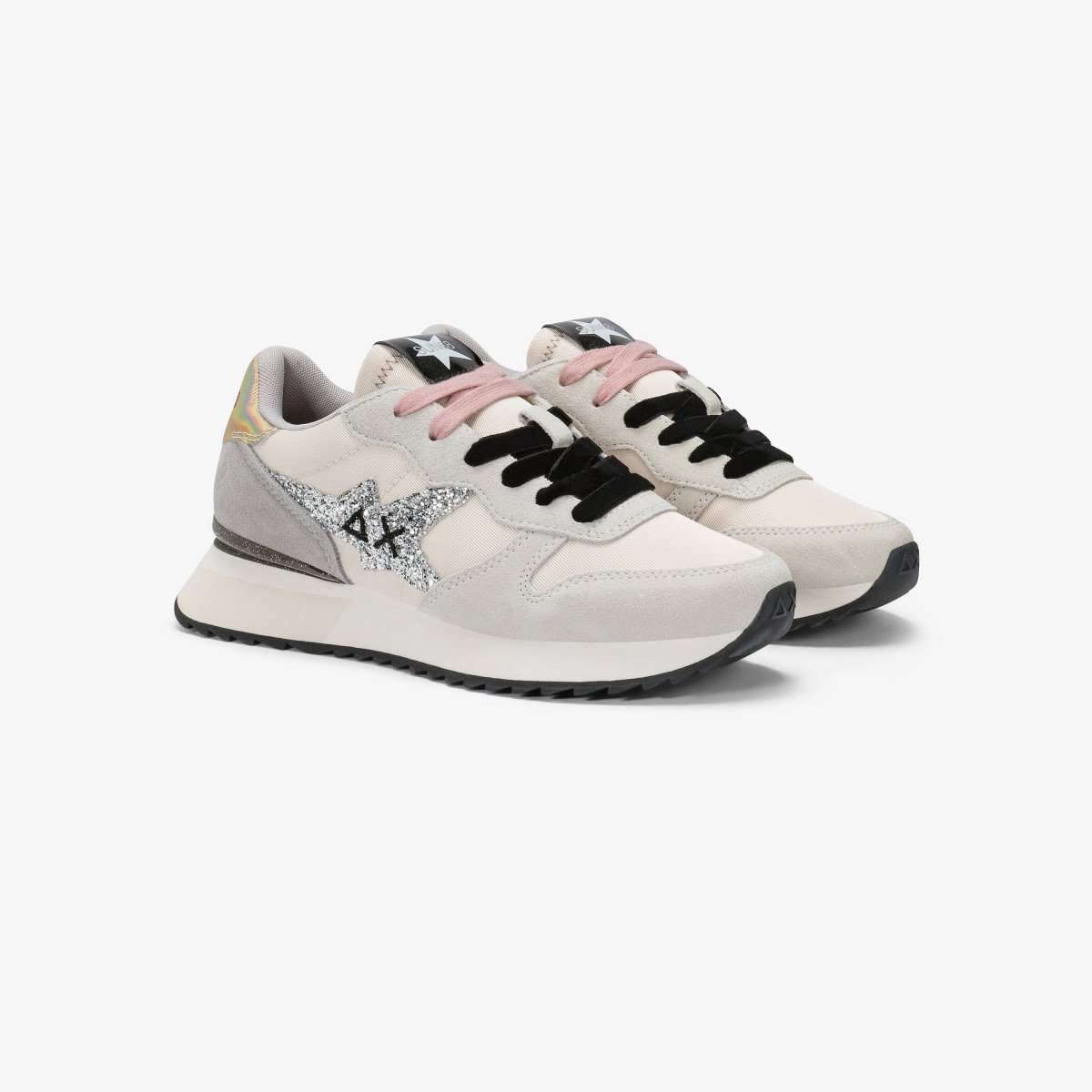 Off white Stargirl Glitter nylon and suede sneaker