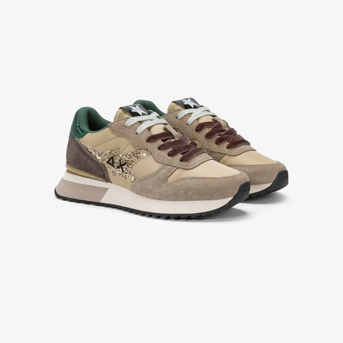 Sneaker Stargirl Glitter in nylon e suede beige scuro