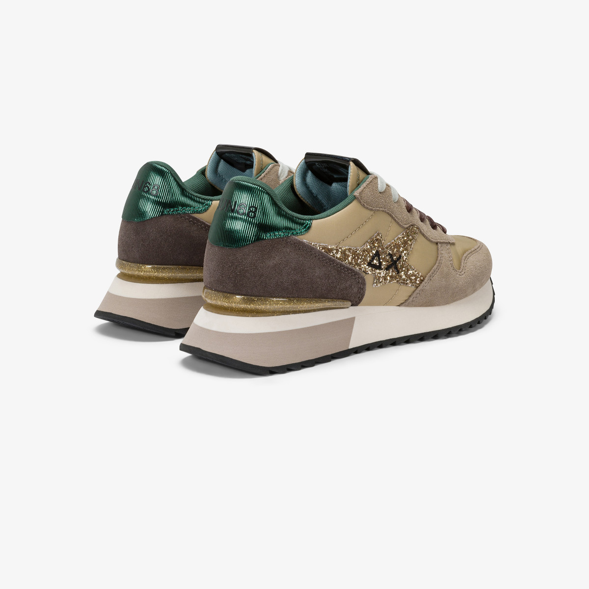 Sneaker Stargirl Glitter in nylon e suede beige scuro