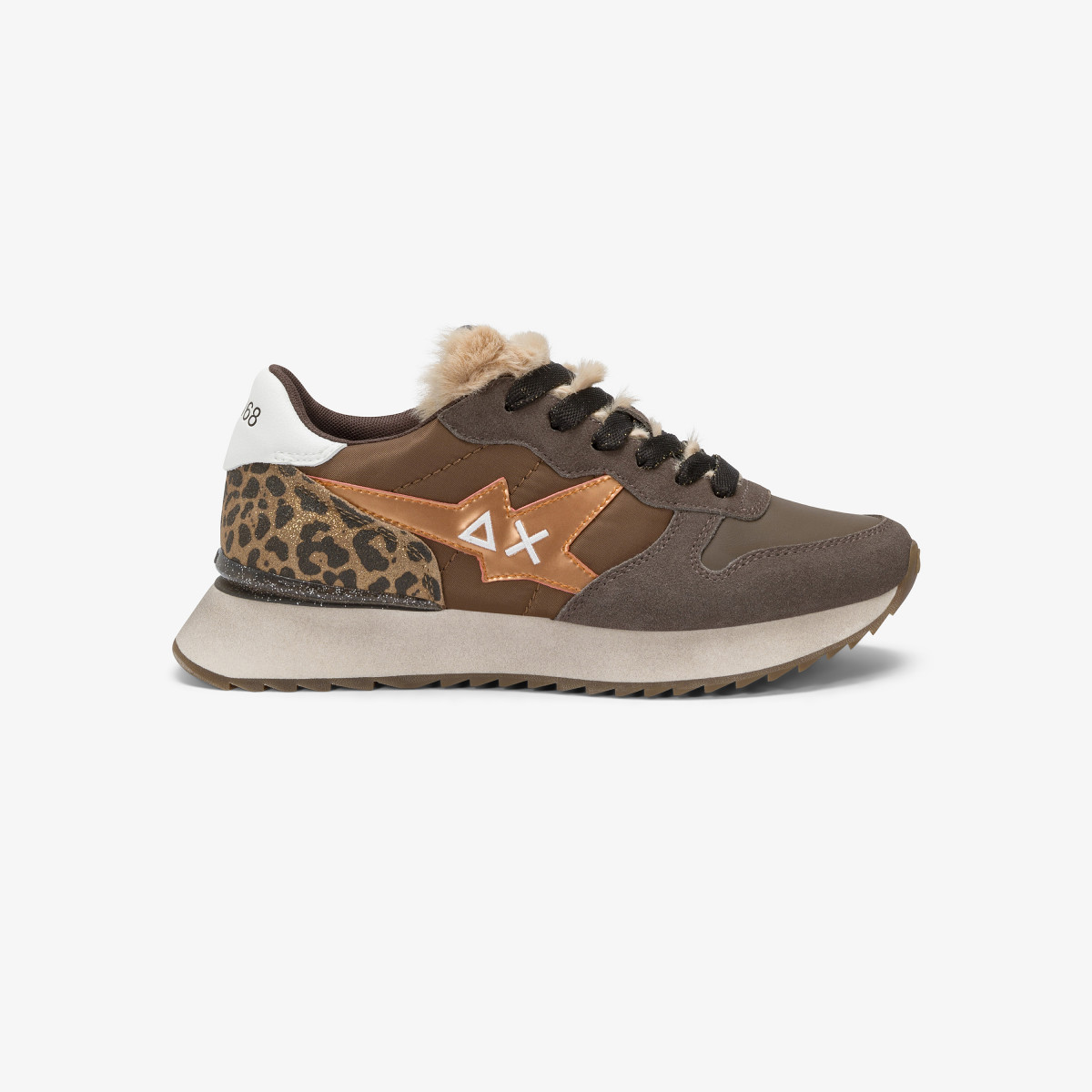 Brown Stargirl Animalier nylon and suede sneaker