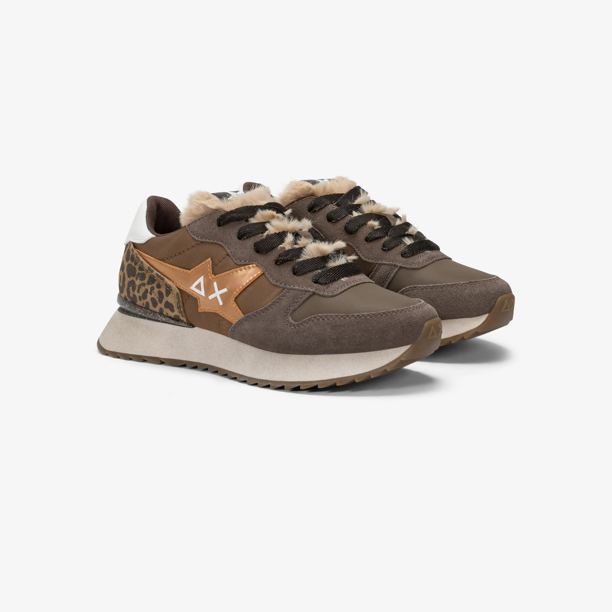 Brown Stargirl Animalier nylon and suede sneaker