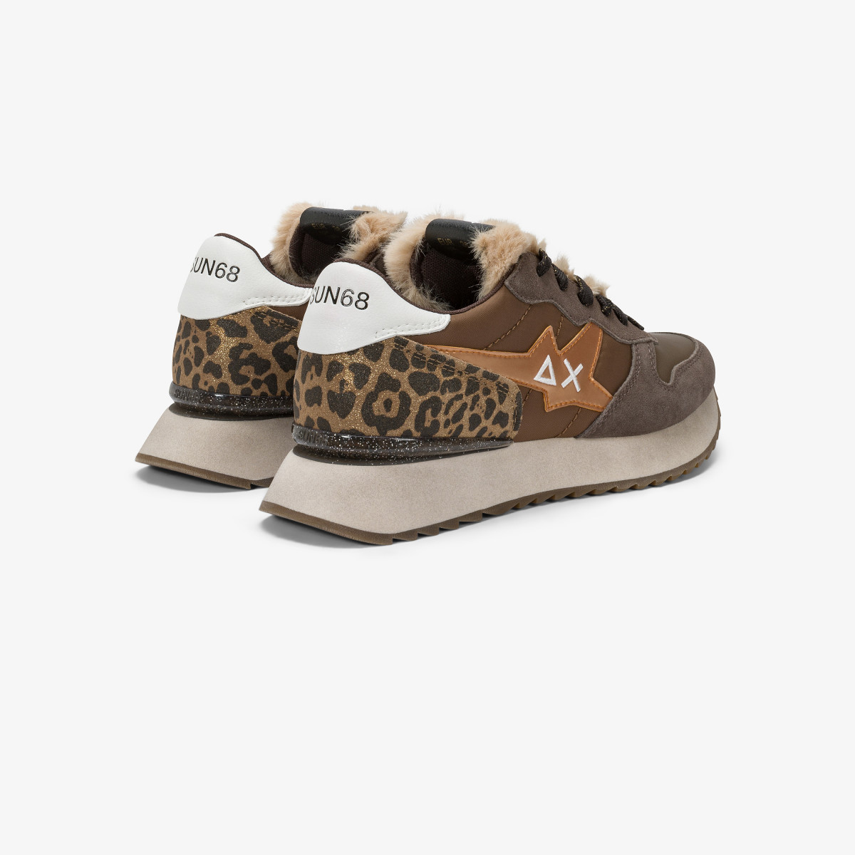 Brown Stargirl Animalier nylon and suede sneaker
