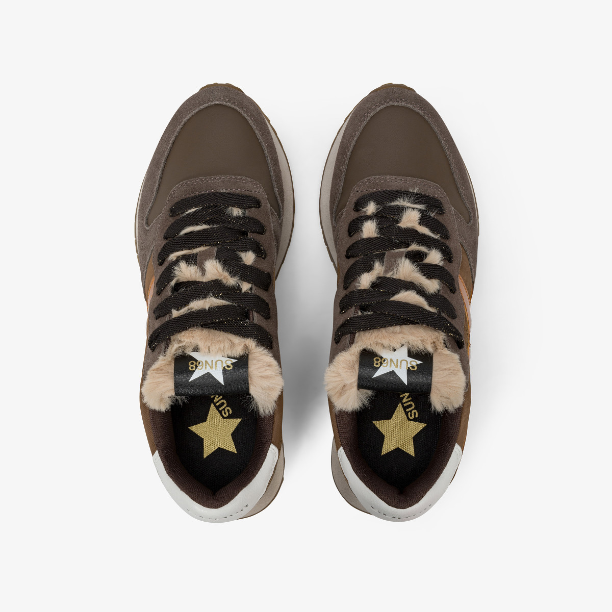 Brown Stargirl Animalier nylon and suede sneaker