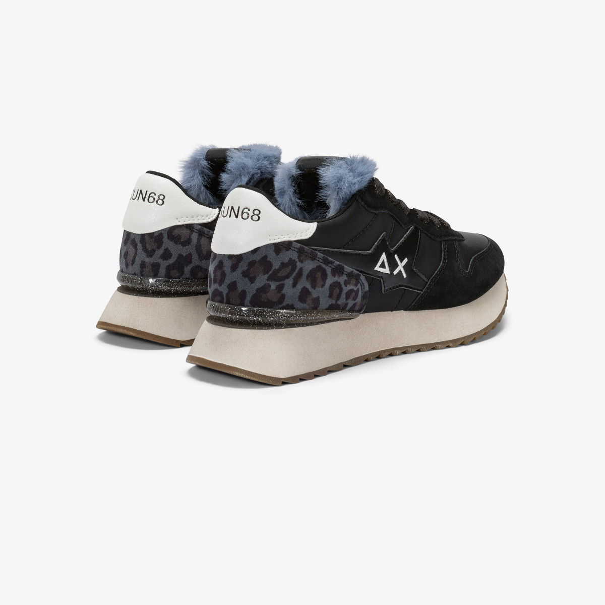 Black Stargirl Animalier nylon and suede sneaker
