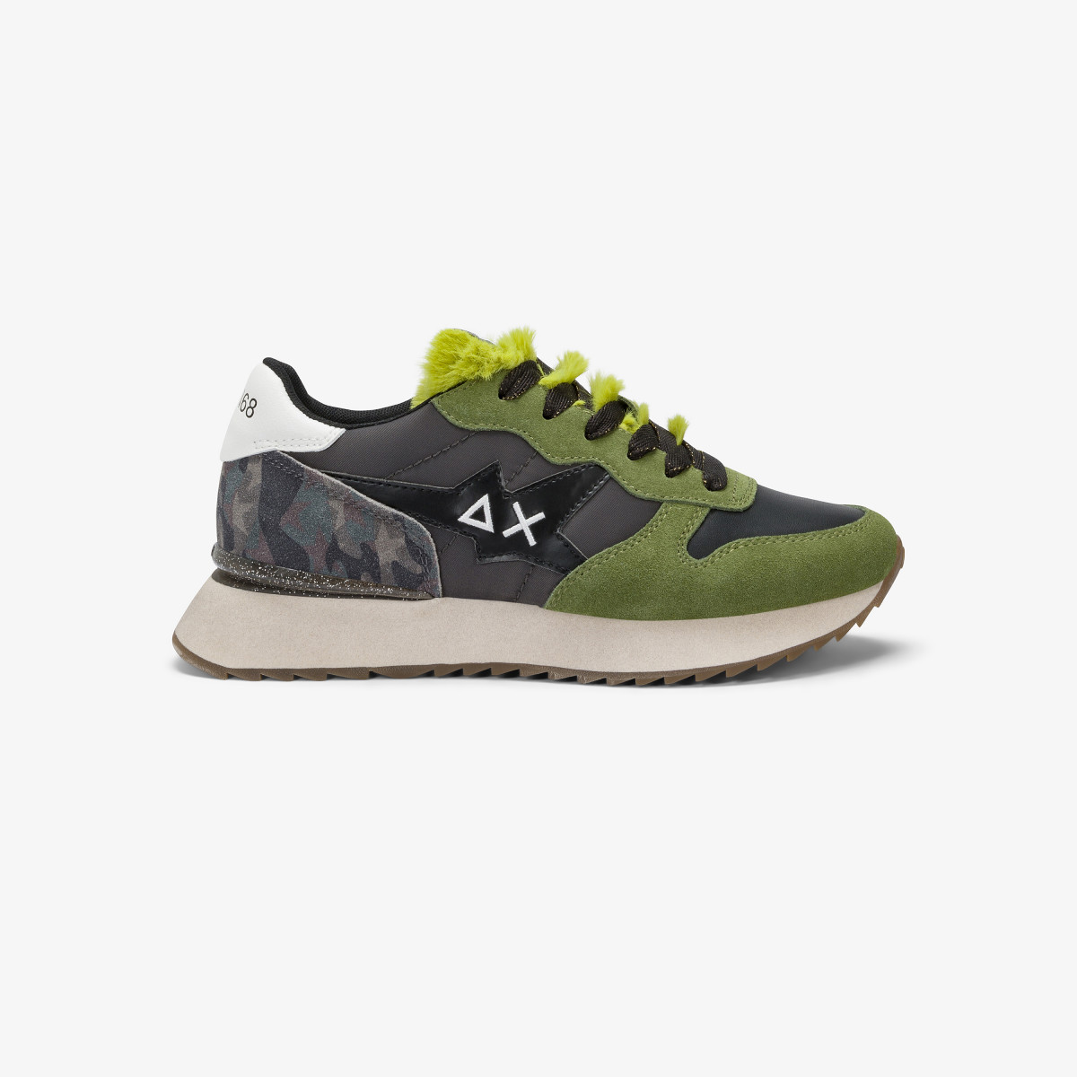 Sneaker Stargirl Animalier in nylon e suede muschio