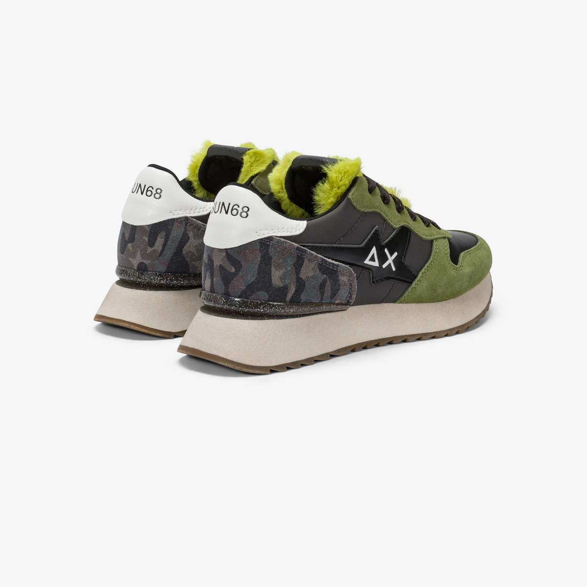 Sneaker Stargirl Animalier in nylon e suede muschio