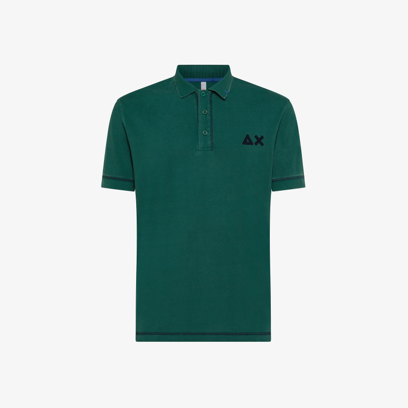 POLO SOLID STITCHING CONTRAST EMBROIDERY VERDE SCURO