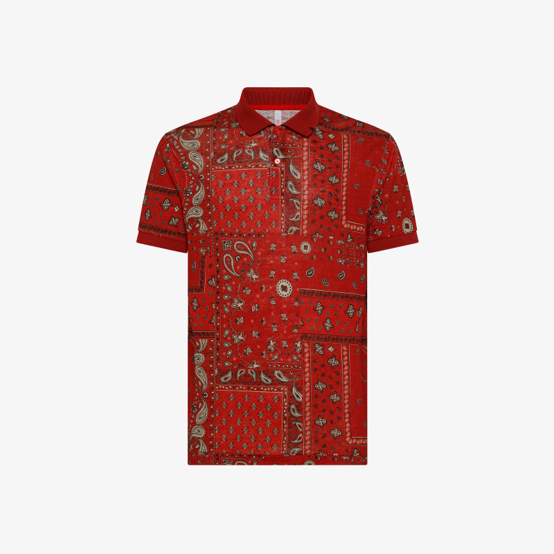 POLO JS LINEN PRINT ALL OVER ROSSO FUOCO