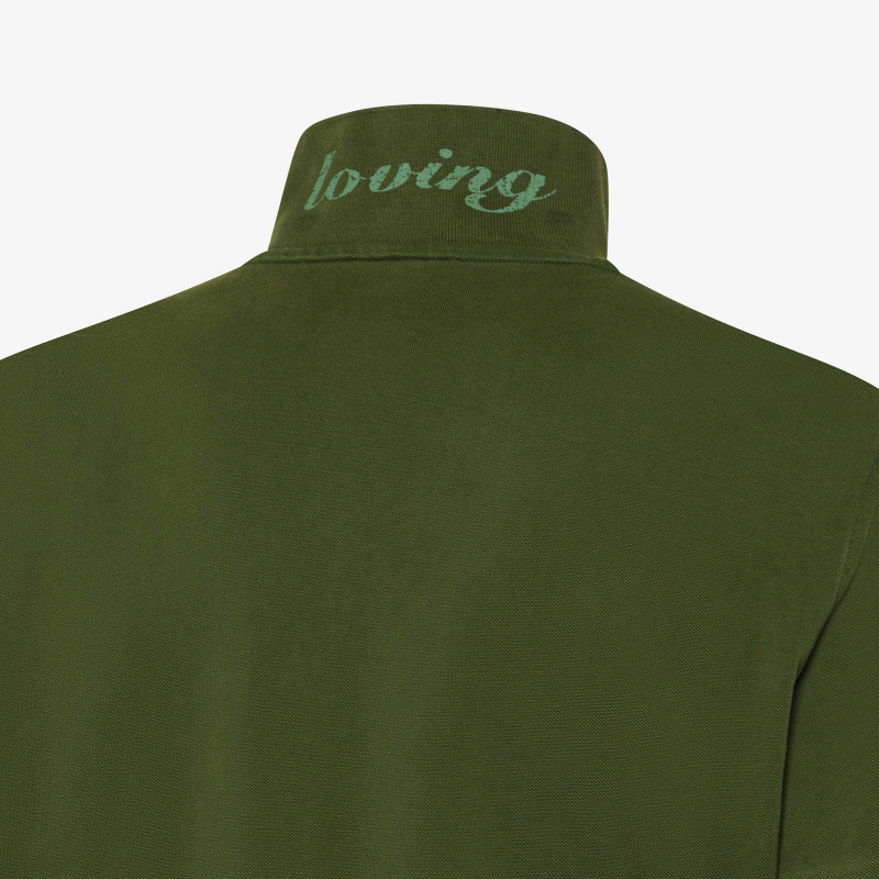 Dark green polo shirt with destroyed detailing