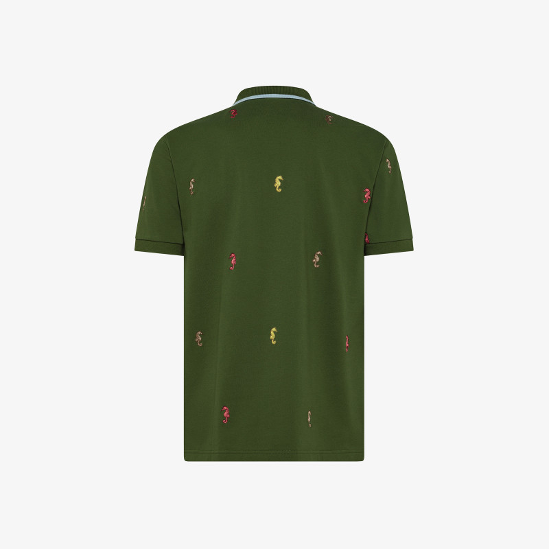 Tシャツ・カットソー SUN 68 Men T Shirts A35110 84 Green Dark Green Polo Shirt With Fluorescent Logo - Man | Neon SUN68