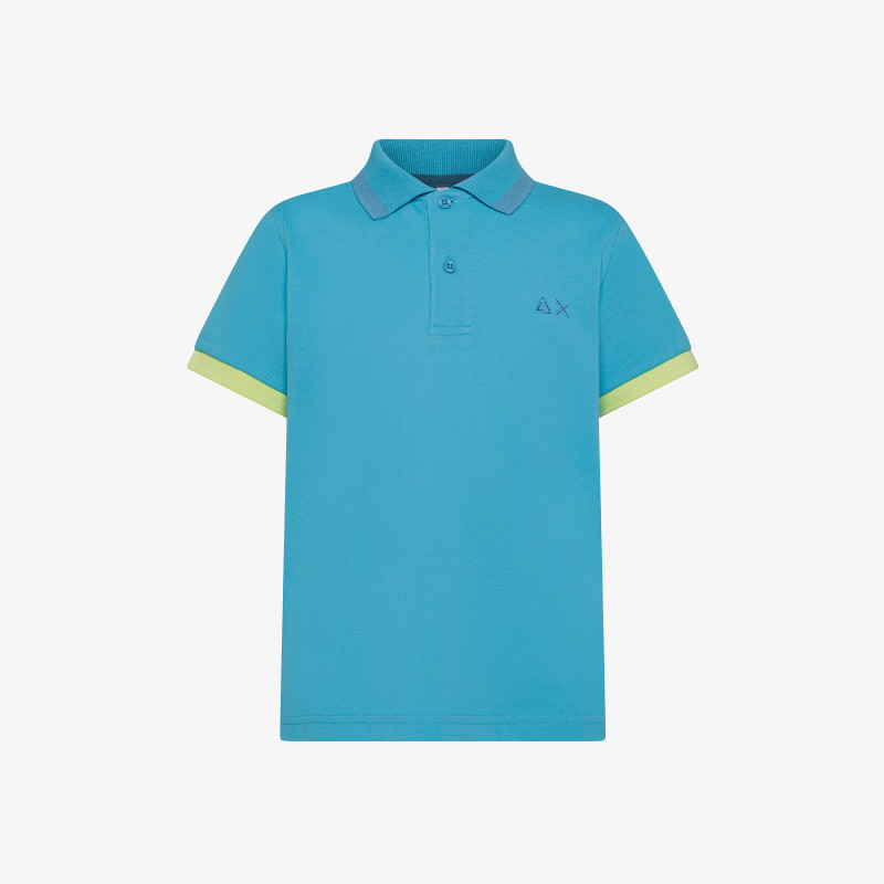 Turquoise Polo Shirt With Contrast Stripes - Man | Stripes SUN68