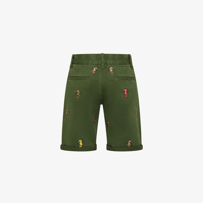 Dark green chino shorts with embroidery