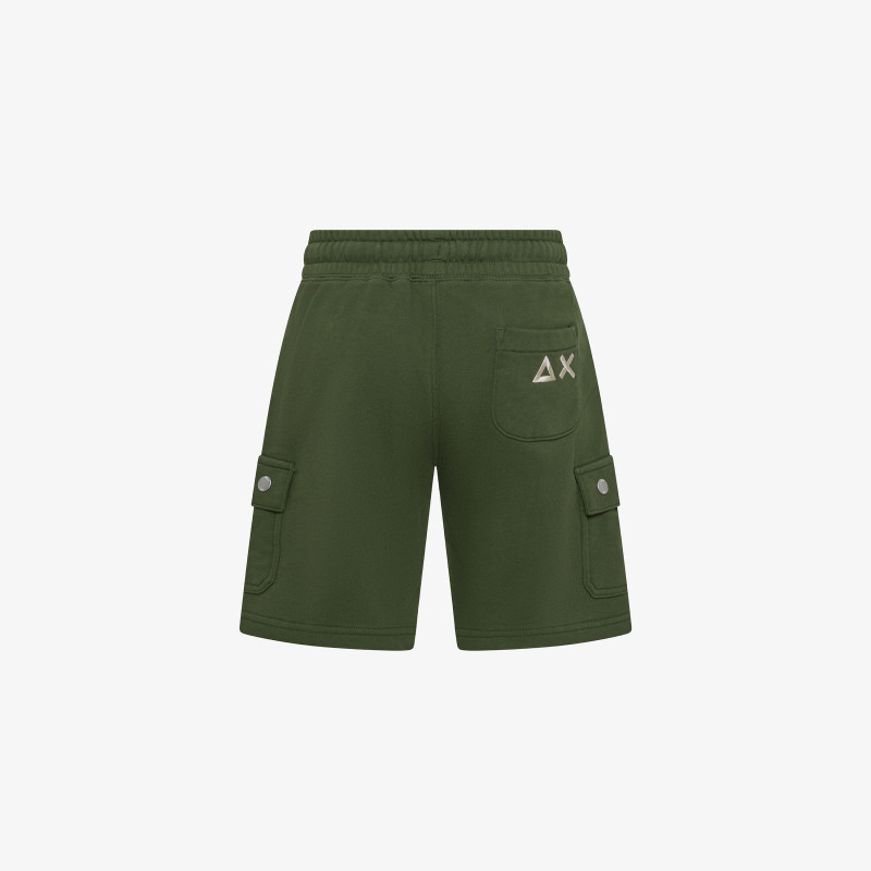 Dark green cotton fleece cargo shorts
