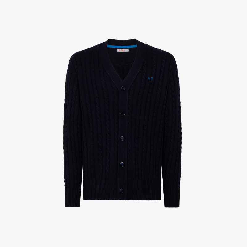 CARDIGAN BUTTON CABLE NAVY BLUE