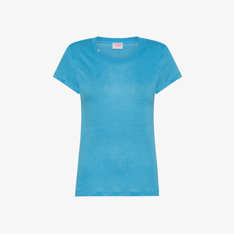 T-SHIRT ROUND LINEN S/S TURQUOISE