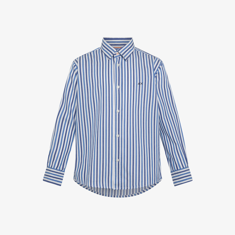 BOY'S SHIRT CLASSIC STRIPE WITH FLUO DETAIL L/S NAVY BLUE/ROYAL