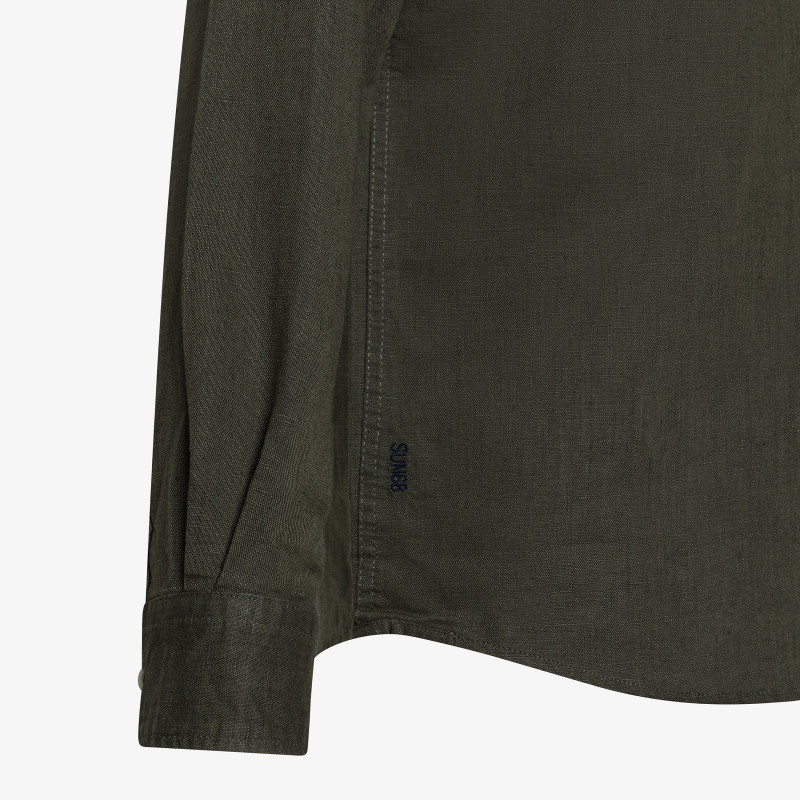 Camicia in lino e cotone verde scuro