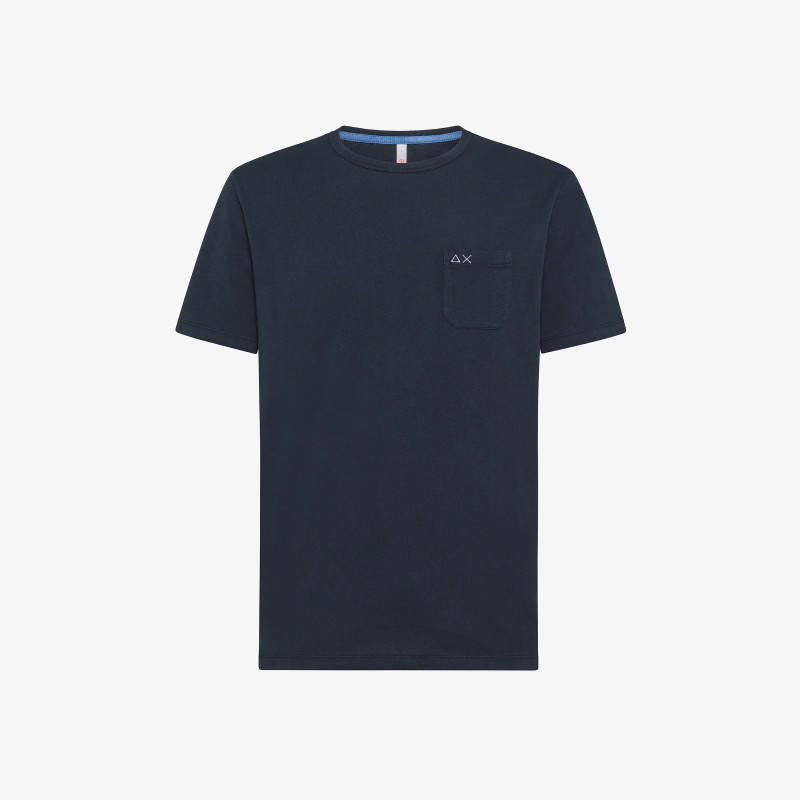 T-SHIRT ROUND SOLID POCKET S/S NAVY BLUE
