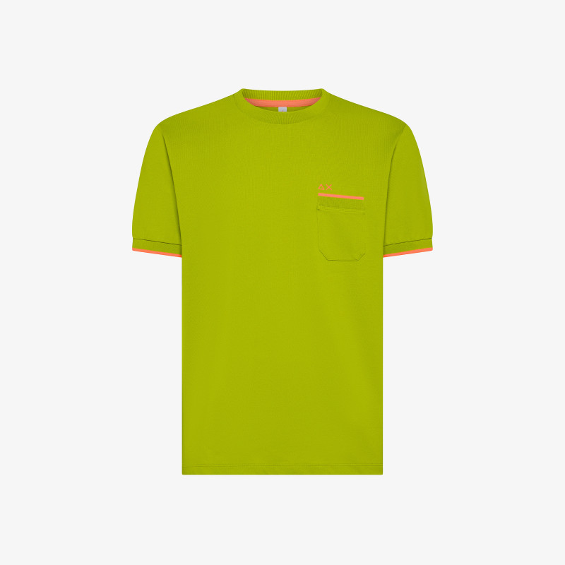 Dark Green Piqué T-shirt With Fluorescent Logo - Man | Neon
