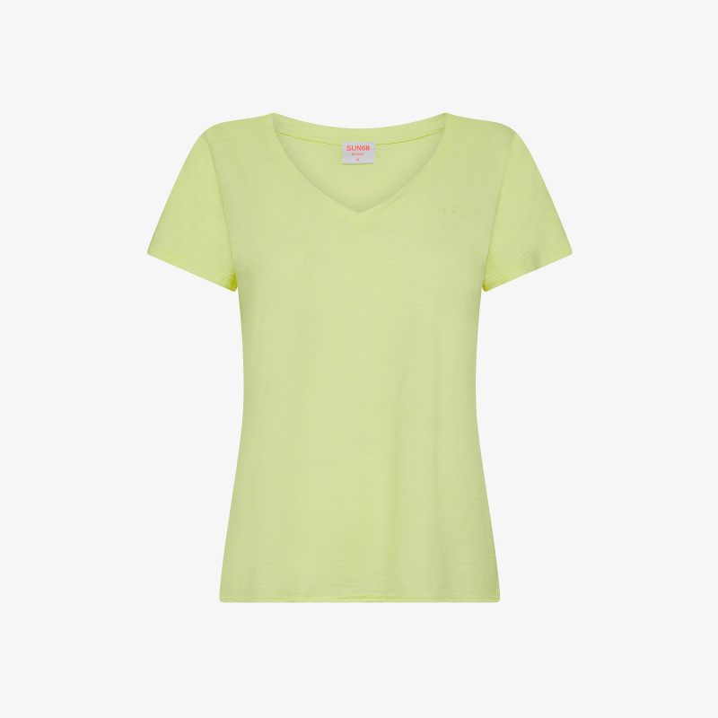 Lemon Yellow Cotton Jersey T-shirt - Woman | Solid SUN68