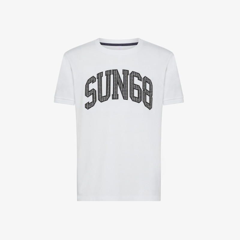 T-SHIRT CONTRAST FABRIC ON CHEST S/S WHITE