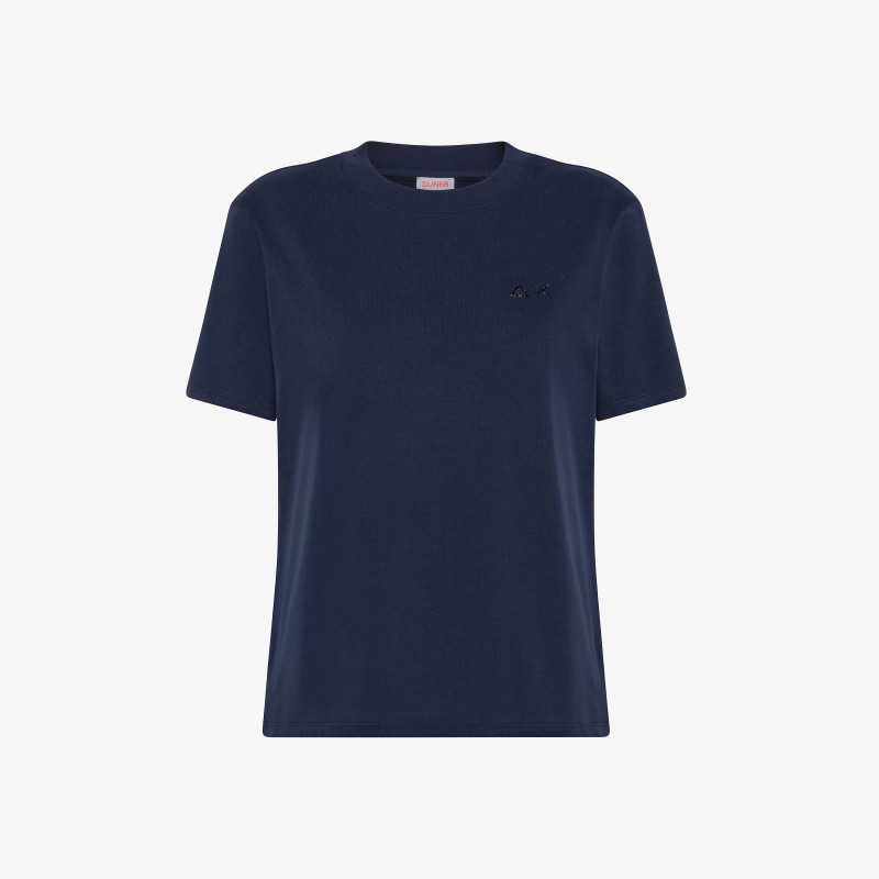 ROUND T-SHIRT WITH LOGO STRASS S/S NAVY BLUE
