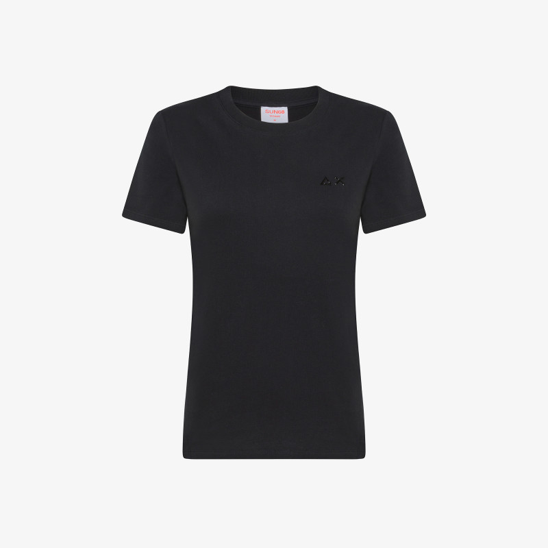 ROUND T-SHIRT WITH LOGO STRASS S/S BLACK