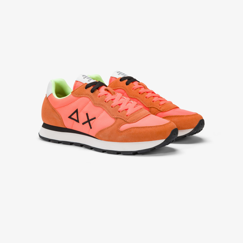 Tom fluorescent orange nylon and suede sneaker
