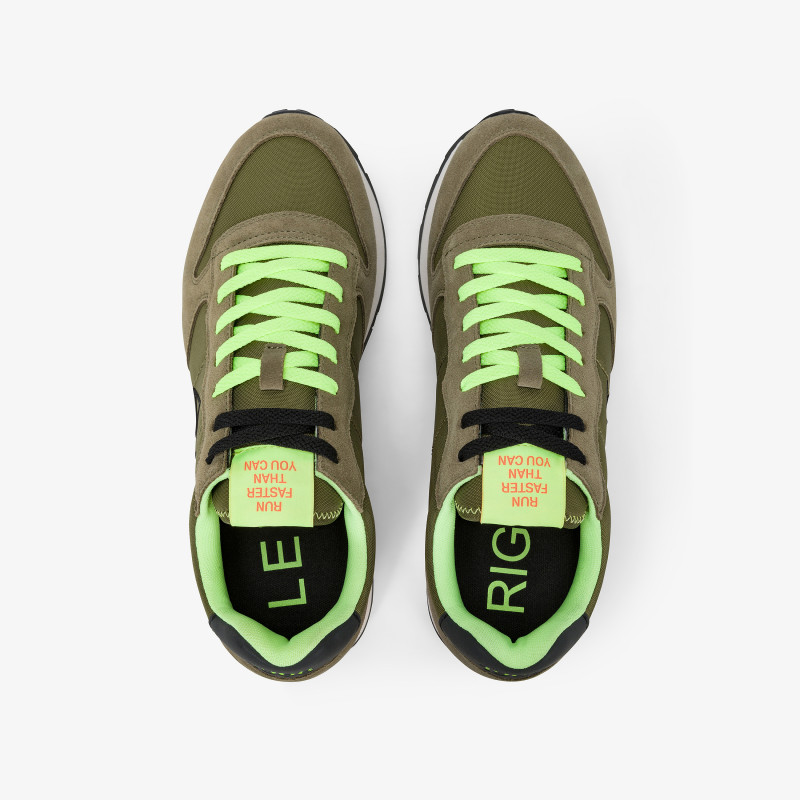 Tom Fluo military green nylon and suede sneaker