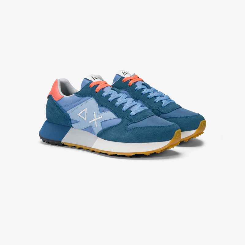 Sneaker Jaki Bicolor in nylon e suede avio scuro e avio