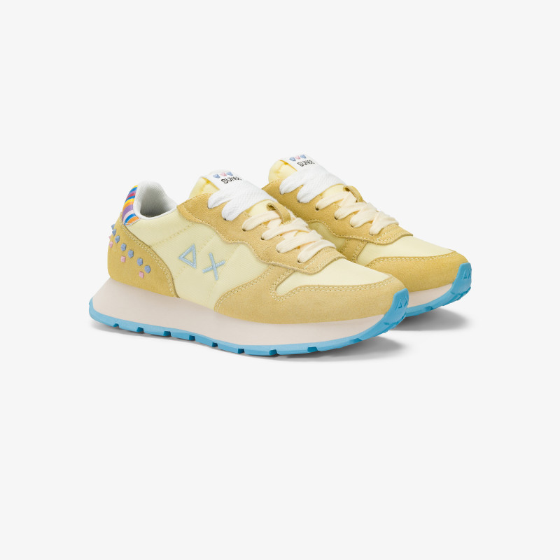 Ally Studs lemon yellow suede and nylon sneaker