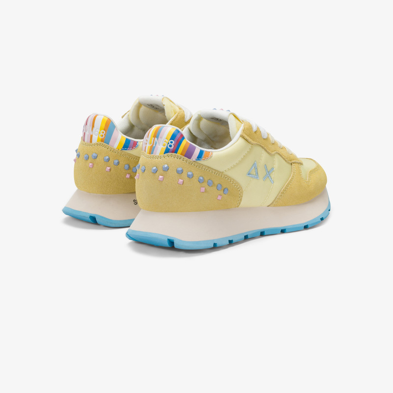 Ally Studs lemon yellow suede and nylon sneaker