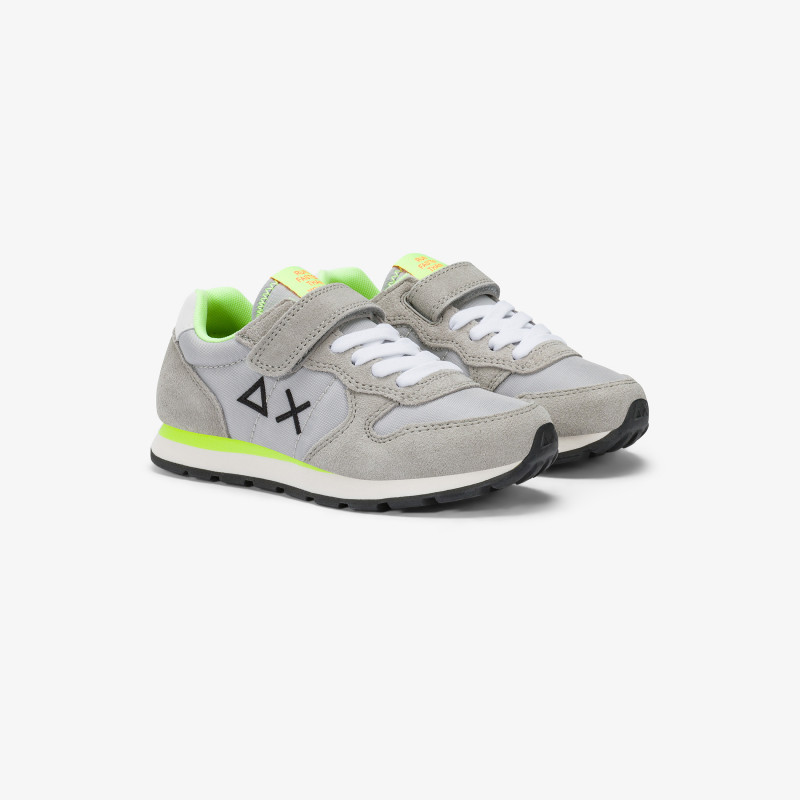 Boys’ Tom Fluo light grey nylon and suede sneaker