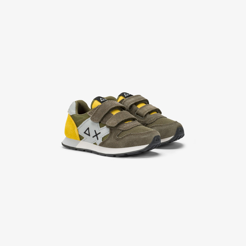 Boys’ Jaki military green in suede and nylon sneaker