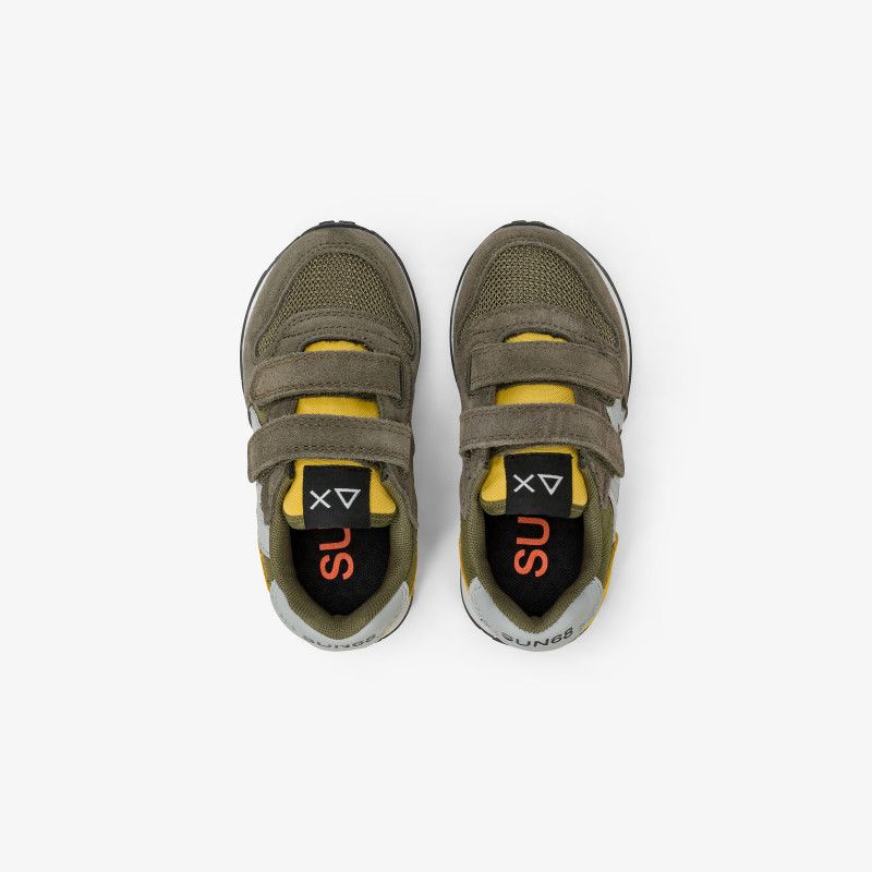 Boys’ Jaki military green in suede and nylon sneaker