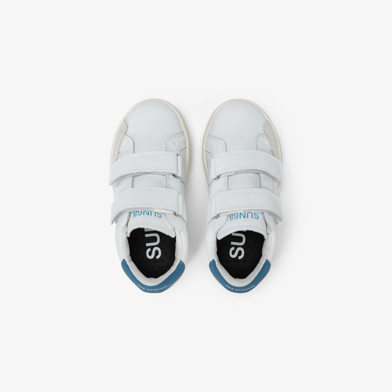 Boys’ Street off white and dark avio leather sneaker
