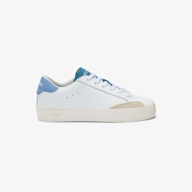 Boys' Street Off White And Dark Avio Leather Sneaker - Shoes