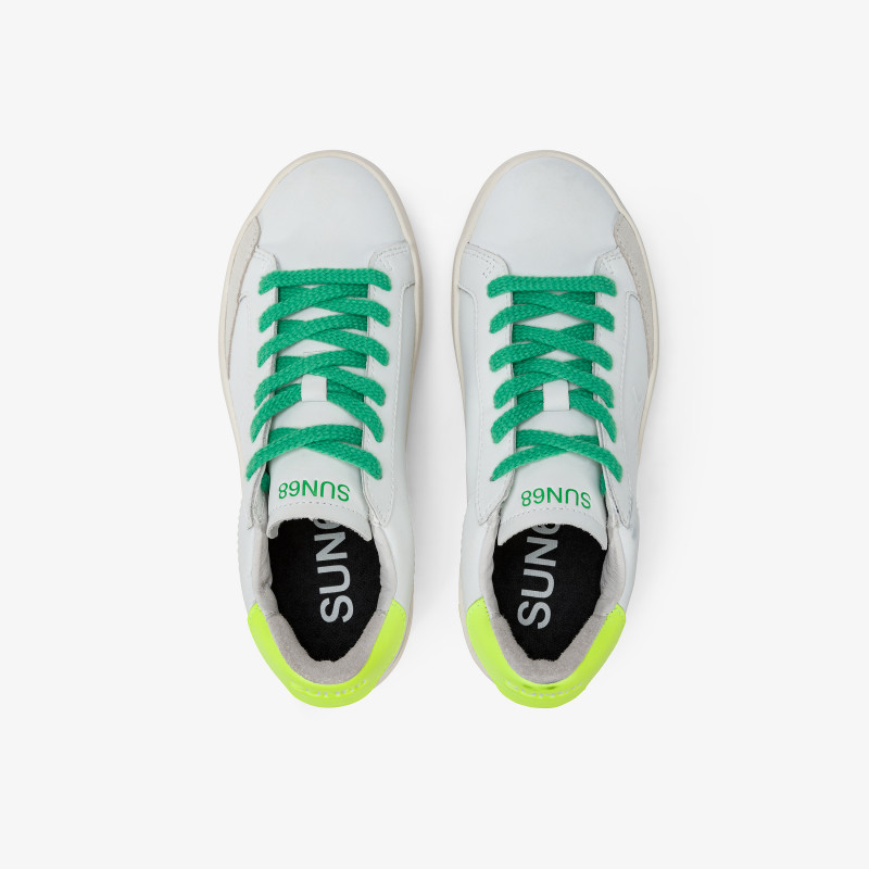 BOY'S STREET LEATHER (TEEN) WHITE/YELLOW FLUO