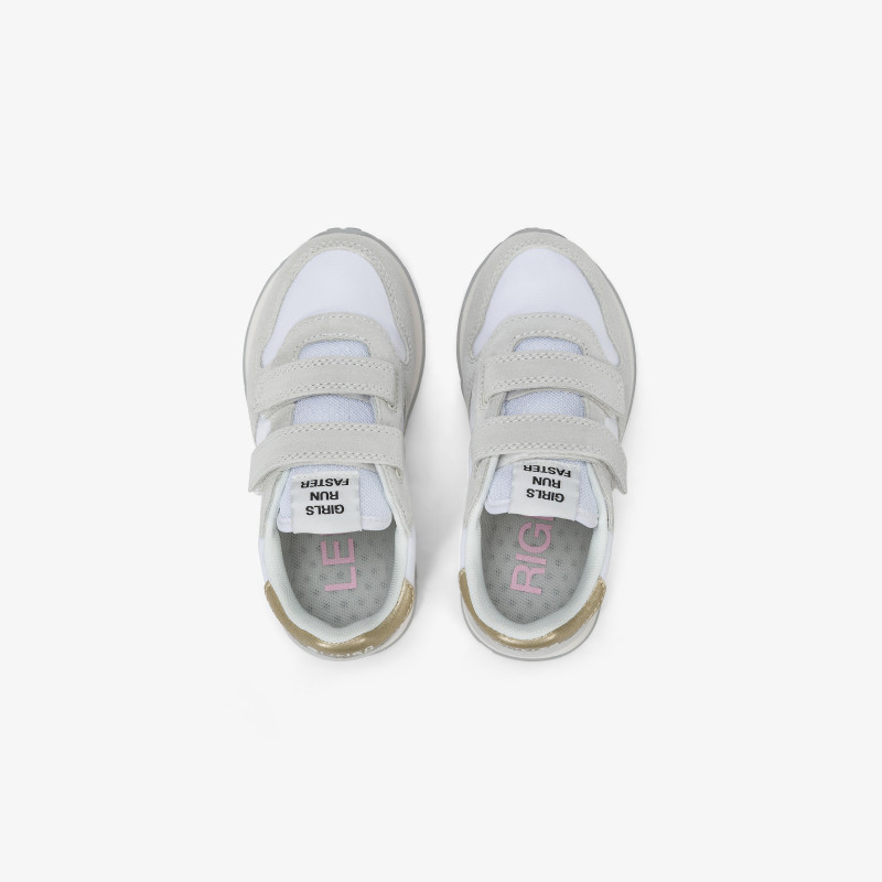 Girls’ Ally Gold Silver white suede and nylon sneaker