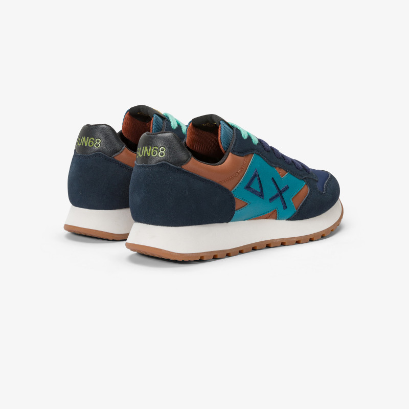 Jaki Bicolor nylon and suede sneaker NAVY BLUE/RUST