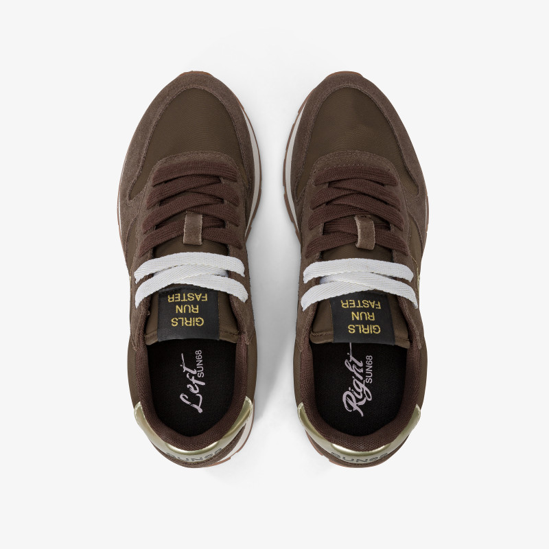 Ally Gold Silver suede and nylon sneaker BROWN