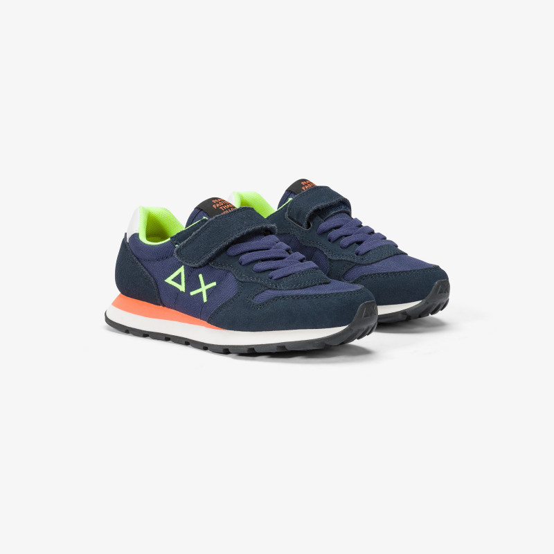 Boys’ Tom Fluo nylon and suede sneaker NAVY BLUE