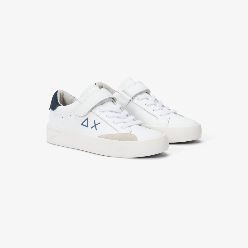 Sneaker Boy's Street in pelle BIANCO/NAVY BLUE